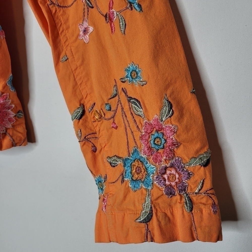 Johnny Was Orange Floral Embroidered Deconstructed Blazer - Picture 5 of 16